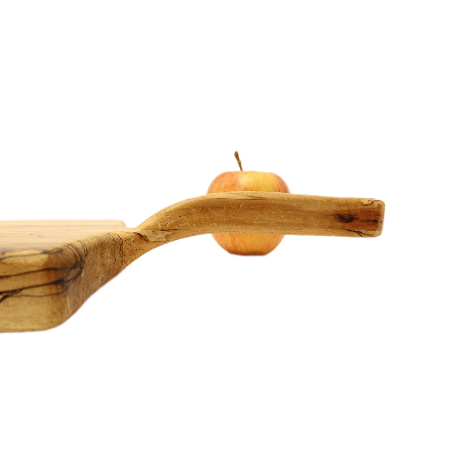 Spalted maple charcuterie board. Raised handle with apple. Hand made by Jooyn.ca
