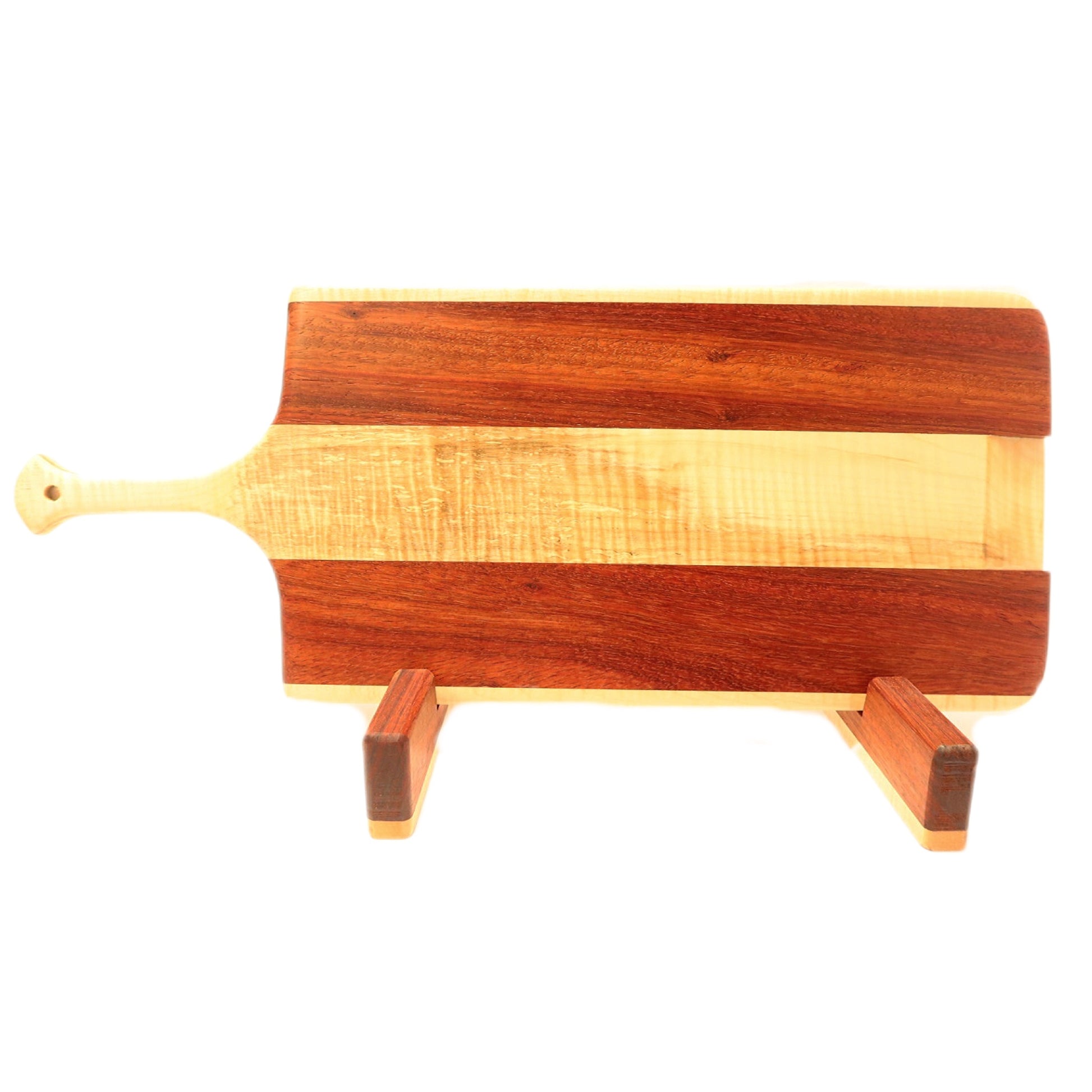 Curly maple and padauk charcuterie board. Hand made by Jooyn.ca