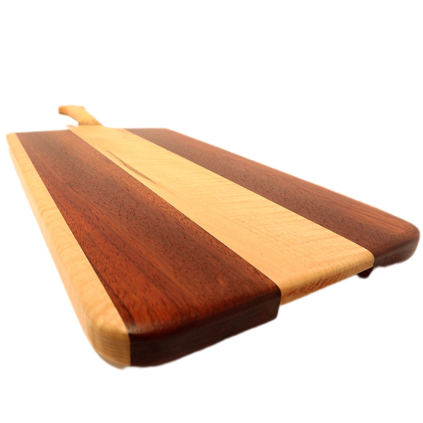 Curly maple and padauk charcuterie board. Hand made by Jooyn.ca