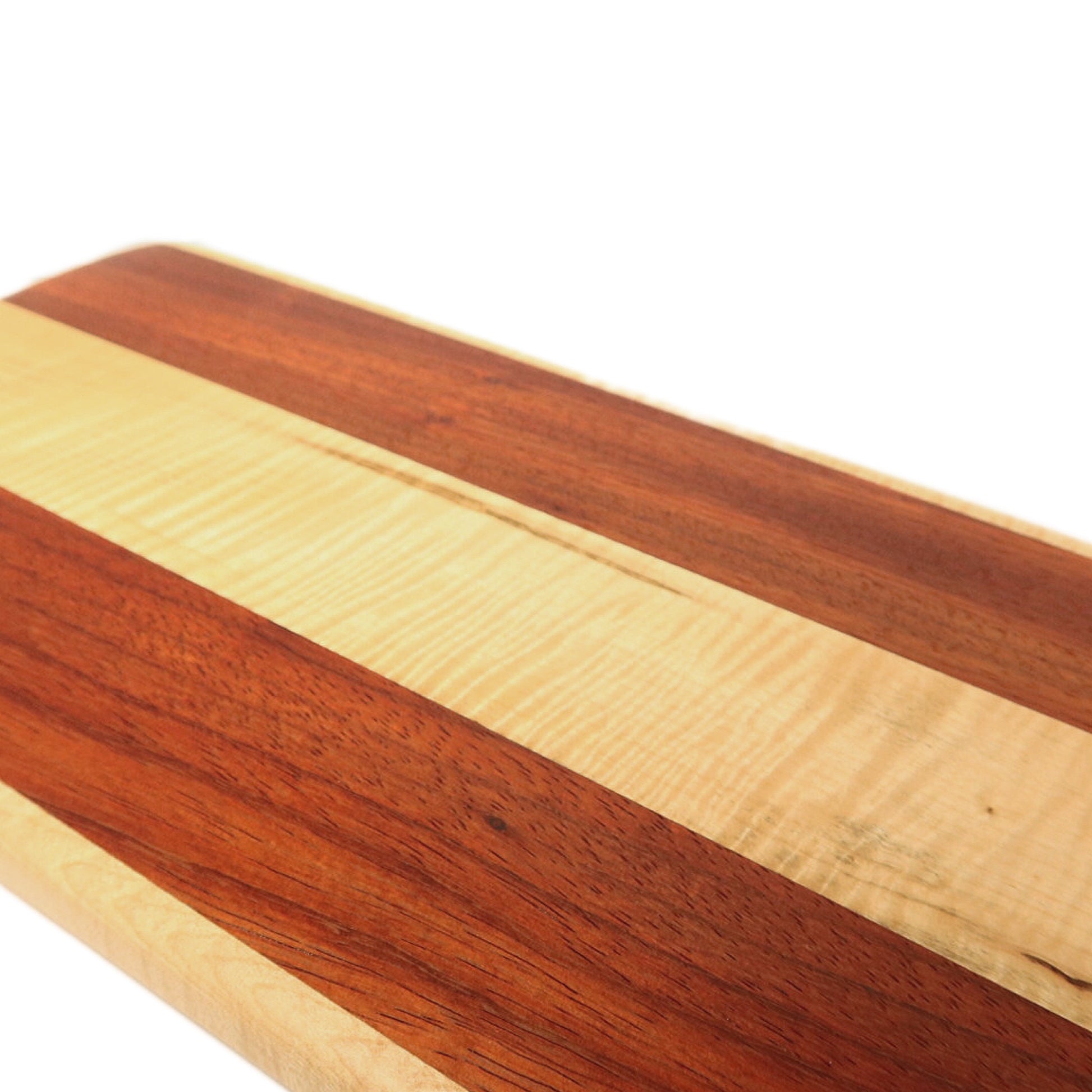 Curly maple and padauk charcuterie board. Hand made by Jooyn.ca
